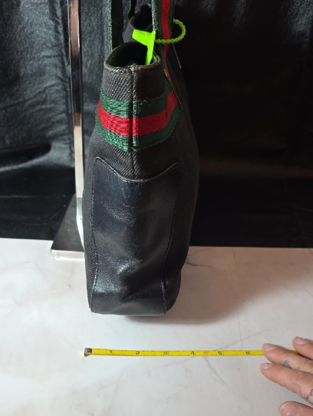 Gucci Black Denim Tote with Red and Green Web Accent - Picture 3 of 14